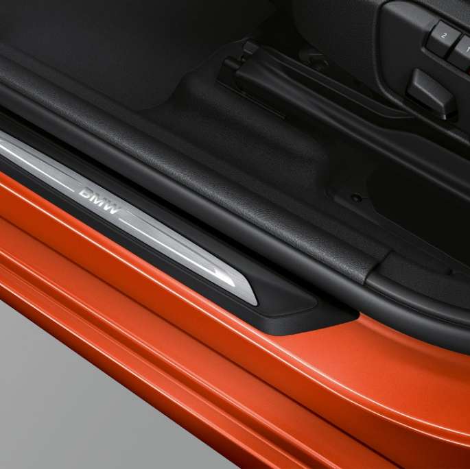 Door sill finishers BMW 2 Series Active Tourer Model Sport Line Door sill finishers BMW 2 Series Active Tourer Model Sport Line 220i F45 2018 Sunset Orange metallic