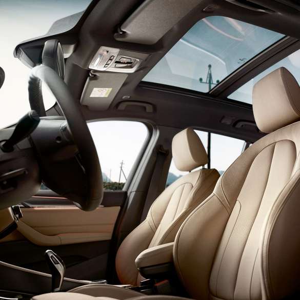 BMW X1 interior, sport seats. BMW X1 interior, view of ergonomic sport seats.