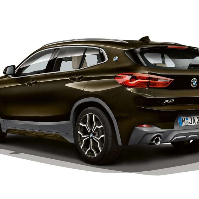 Three quarter rear view BMW X2 sDrive20i model M Sport X BMW X2 sDrive20i model M Sport X 2018 F39 Sparkling Storm brilliant effect three quarter rear view