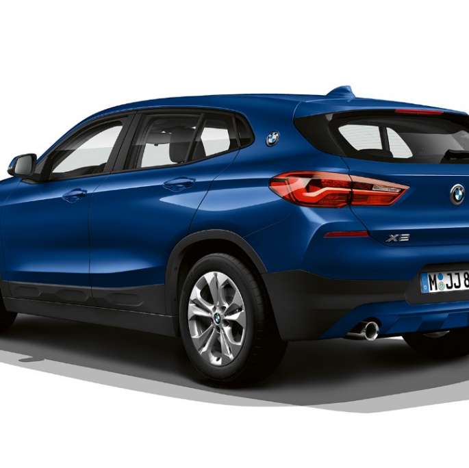 Three quarter rear view BMW X2 sDrive20i model advantage BMW X2 sDrive20i model advantage 2018 F39 Mediterranean Blue metallic three quarter rear view