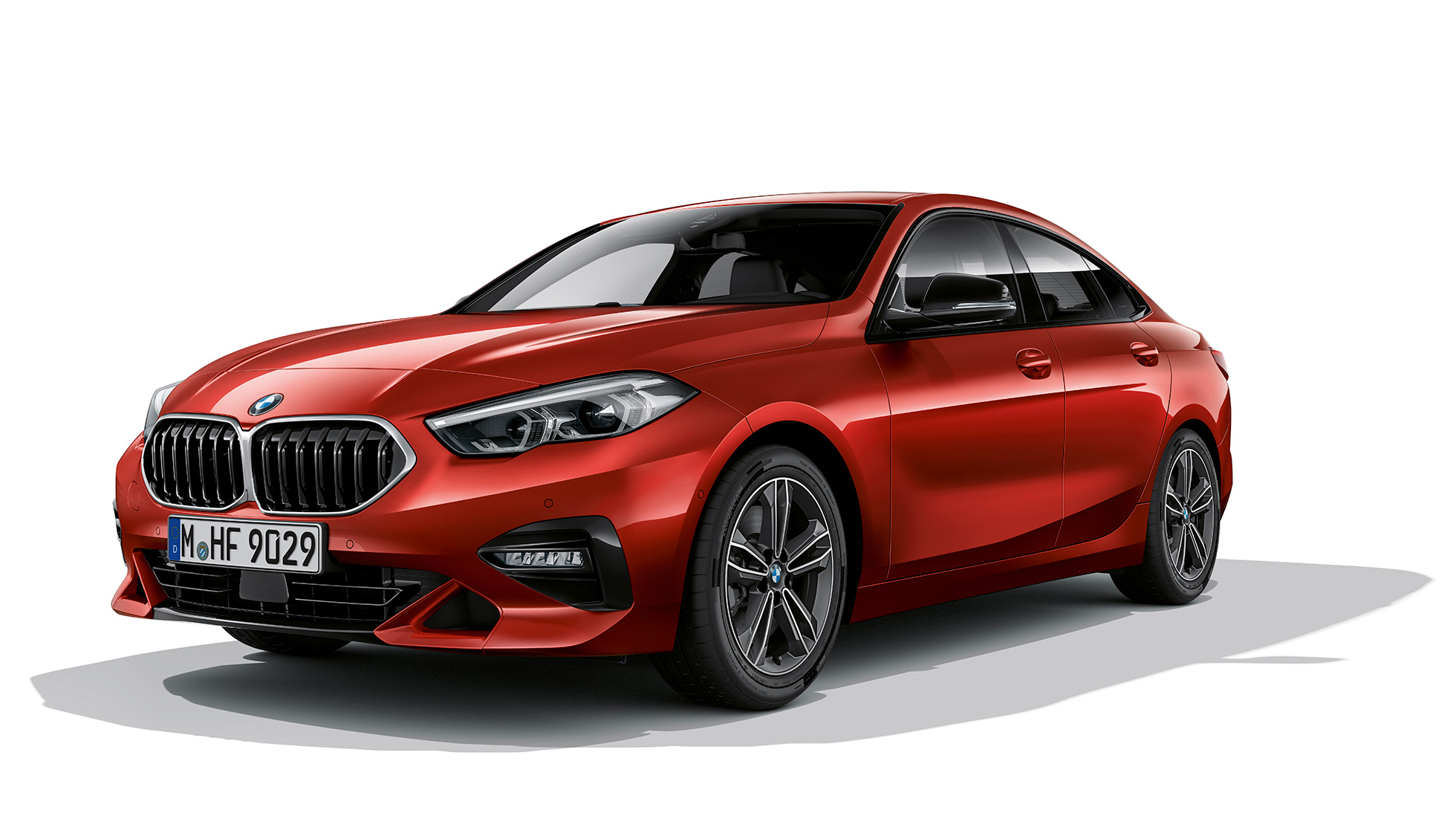 BMW kidney grille BMW 2 Series Gran Coupé Model Sport Line BMW kidney grille with grille frame in Chrome BMW 2 Series Gran Coupé Model Sport Line Melbourne Red F44 three-quarter side view