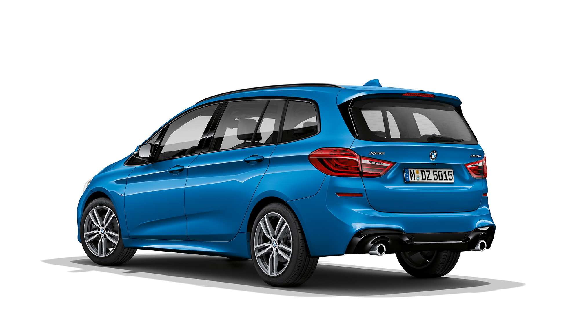 Three-quarter rear view BMW 2 Series Gran Tourer Model M Sport BMW 2 Series Gran Tourer 220d xDrive Model M Sport F46 2018 Estoril Blue metallic three-quarter rear view