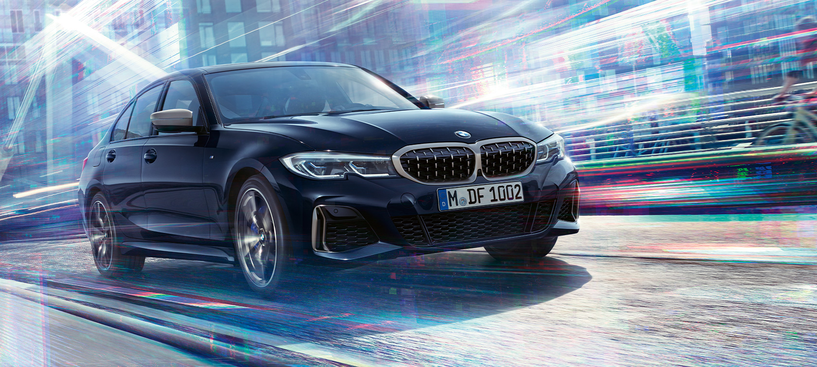 Design driving dynamics BMW M340i xDrive Sedan G20 Sapphire Black metallic three-quarter front view