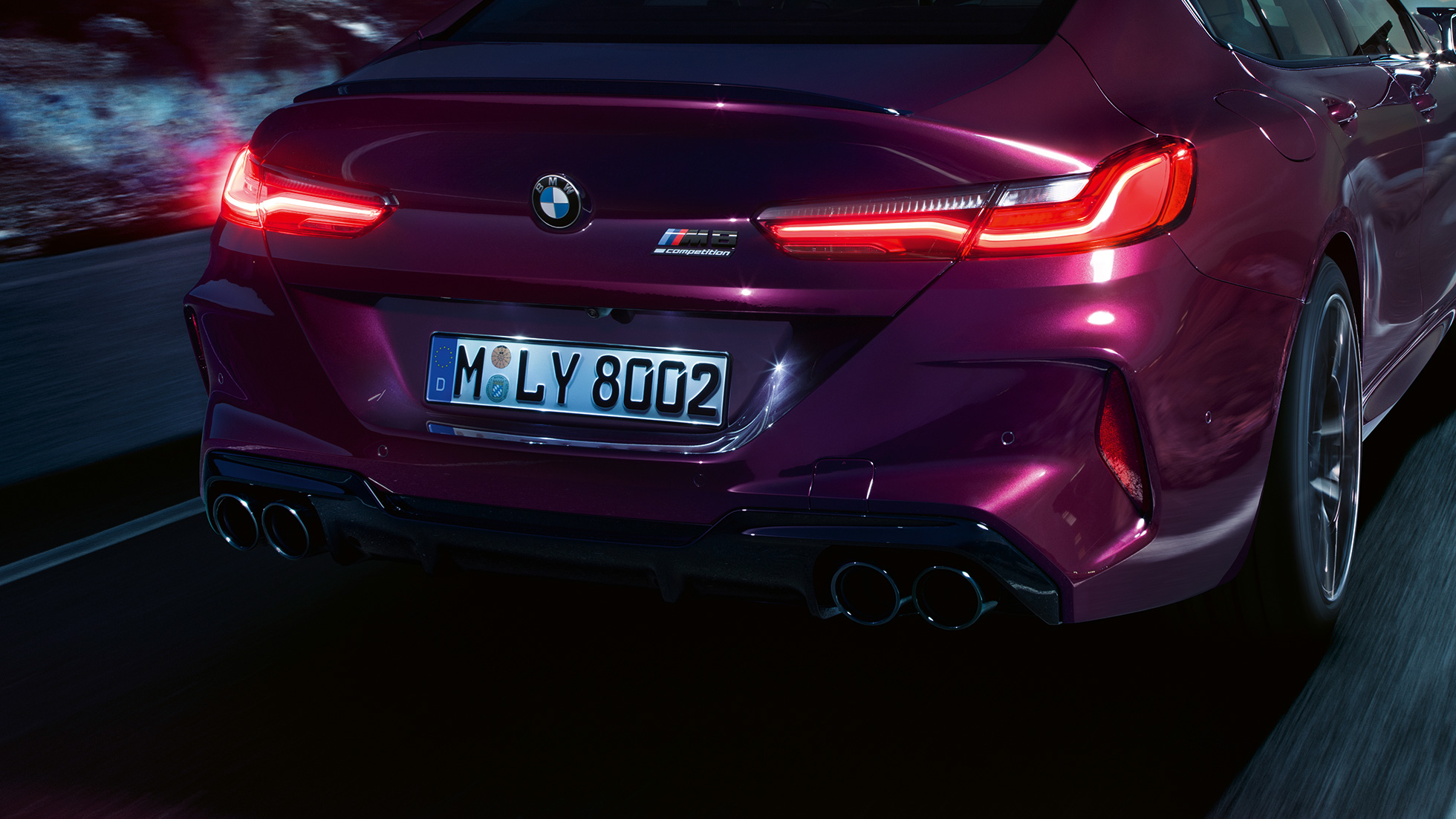 BMW M8 Competition Gran Coupé close-up rear BMW M8 Competition Gran Coupé F93 2020 BMW Individual Ametrine metallic close-up rear
