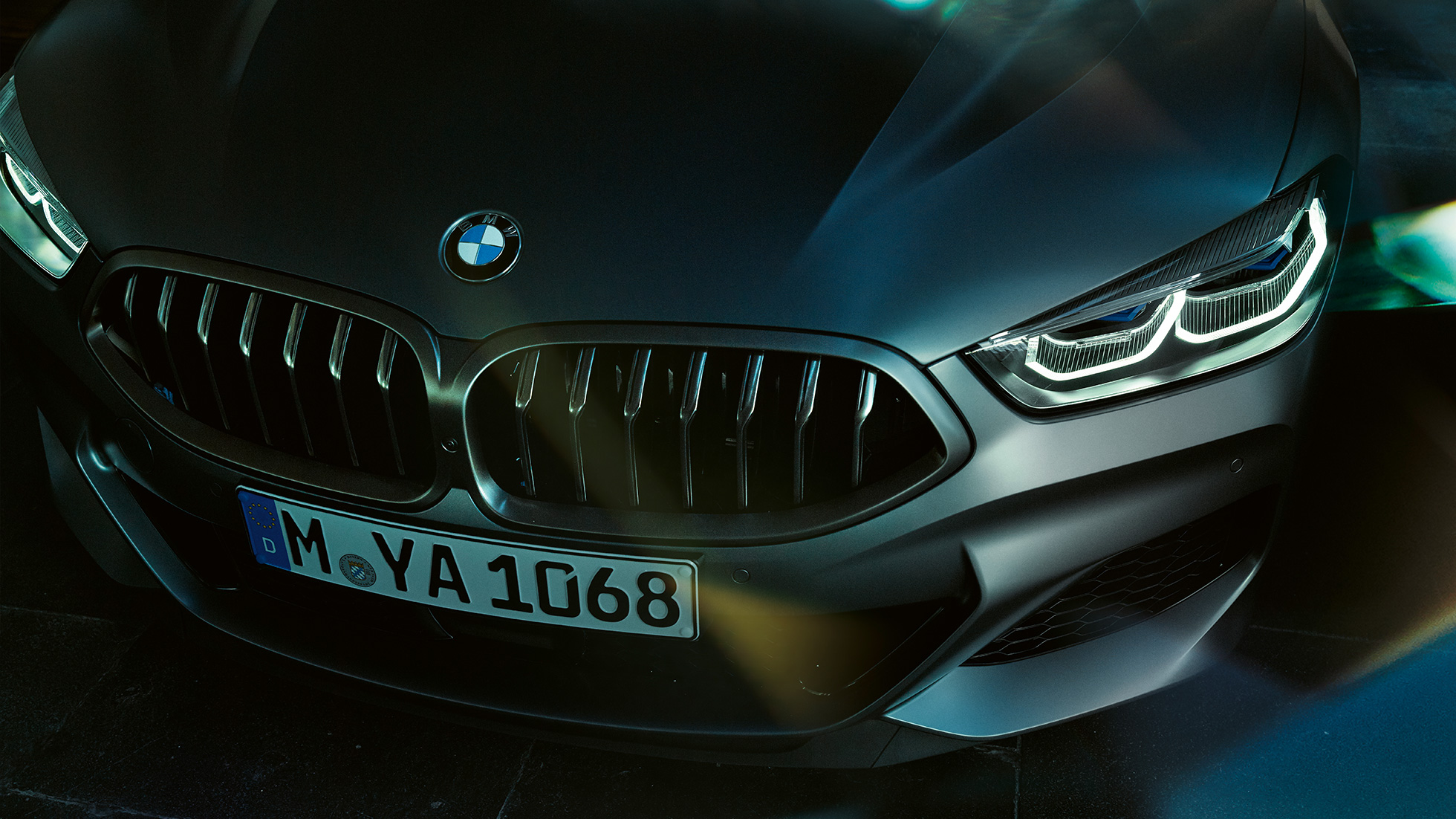 Kidney grille BMW M850i xDrive Gran Coupé Kidney grille BMW M850i xDrive Gran Coupé G16 2019 BMW Individual Frozen Bluestone metallic close-up front