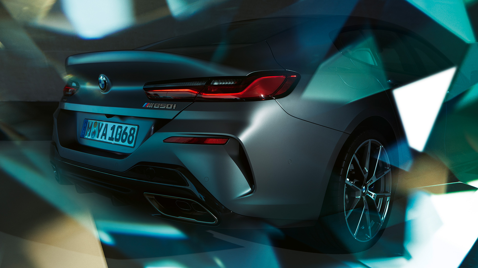BMW M850i xDrive Gran Coupé close-up rear BMW M850i xDrive Gran Coupé G16 2019 BMW Individual Frozen Bluestone metallic close-up rear