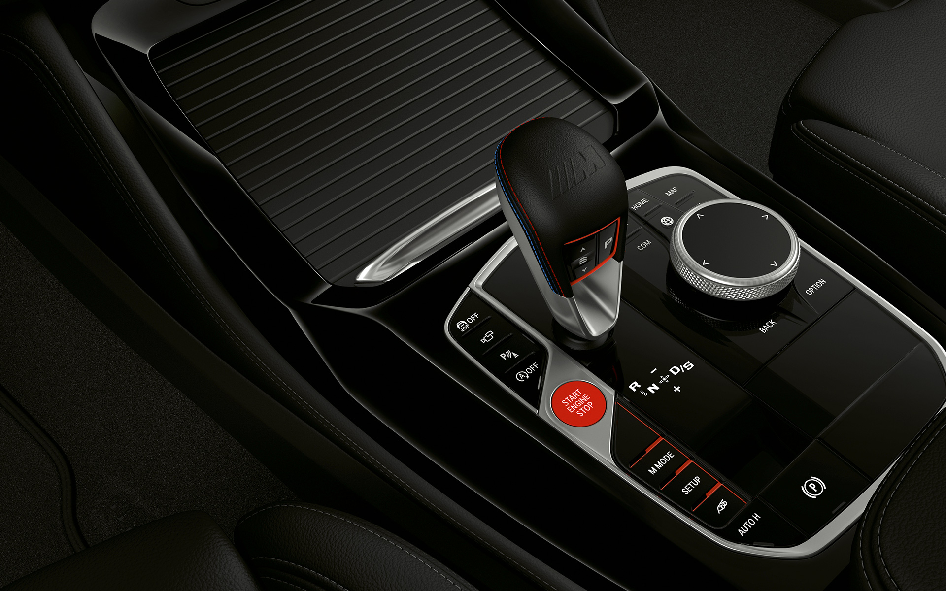BMW X4 M Competition F98 LCI Facelift 2021 centre console close-up gear selector switch
