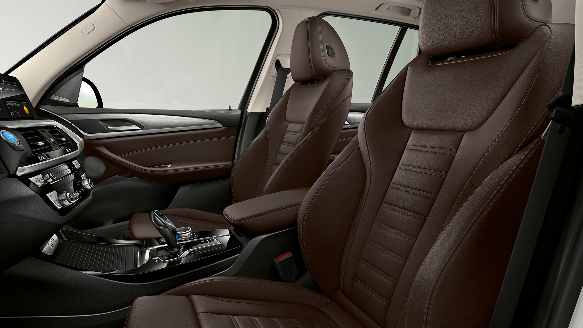 BMW iX3 G08 Model “Impressive” sport seats in leather 'Vernasca' Mocha BMW iX3 G08 2020 Model “Impressive” sport seats for driver and front passenger in leather 'Vernasca' Mocha interior