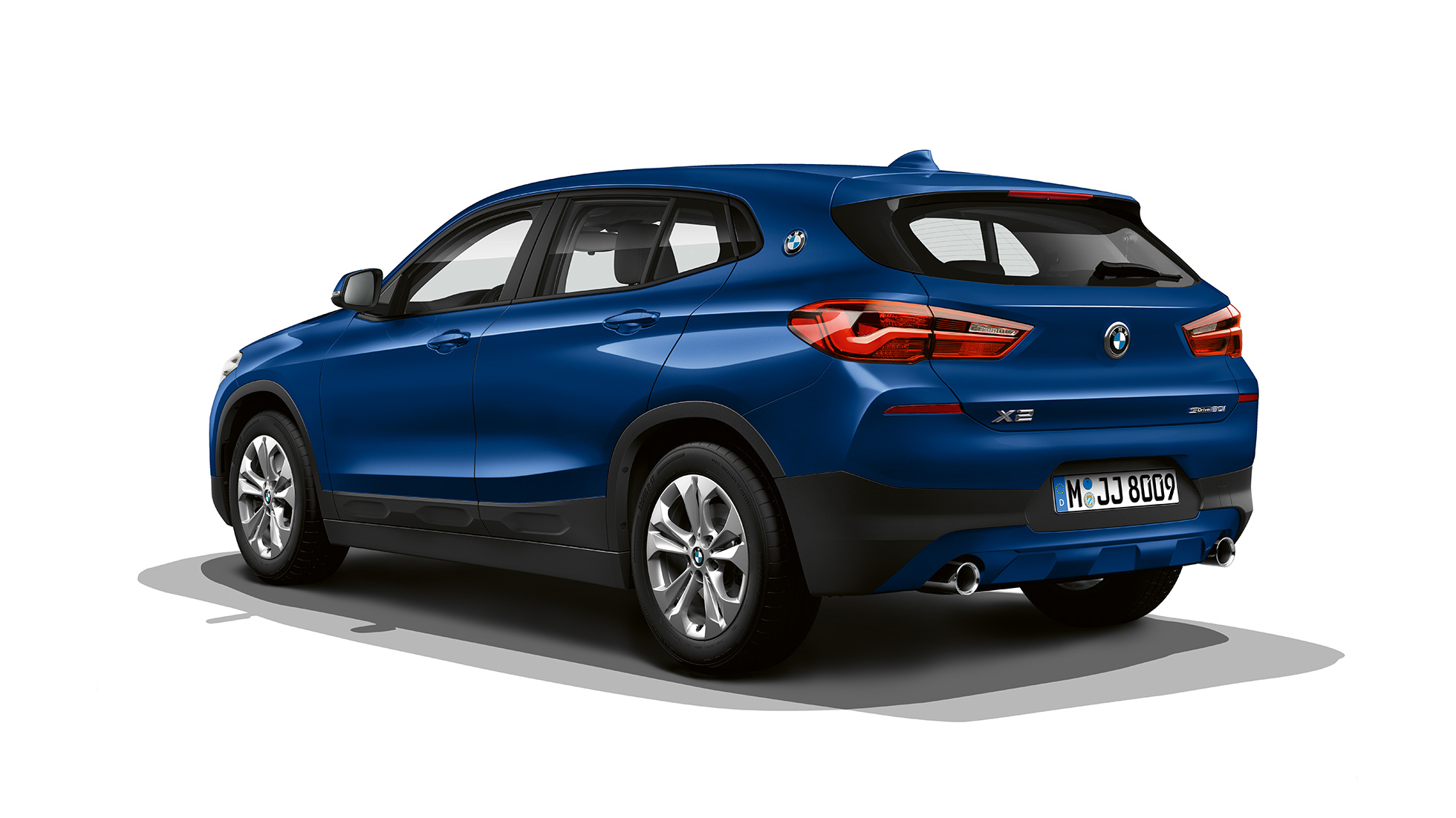Three quarter rear view BMW X2 sDrive20i model advantage BMW X2 sDrive20i model advantage 2018 F39 Mediterranean Blue metallic three quarter rear view