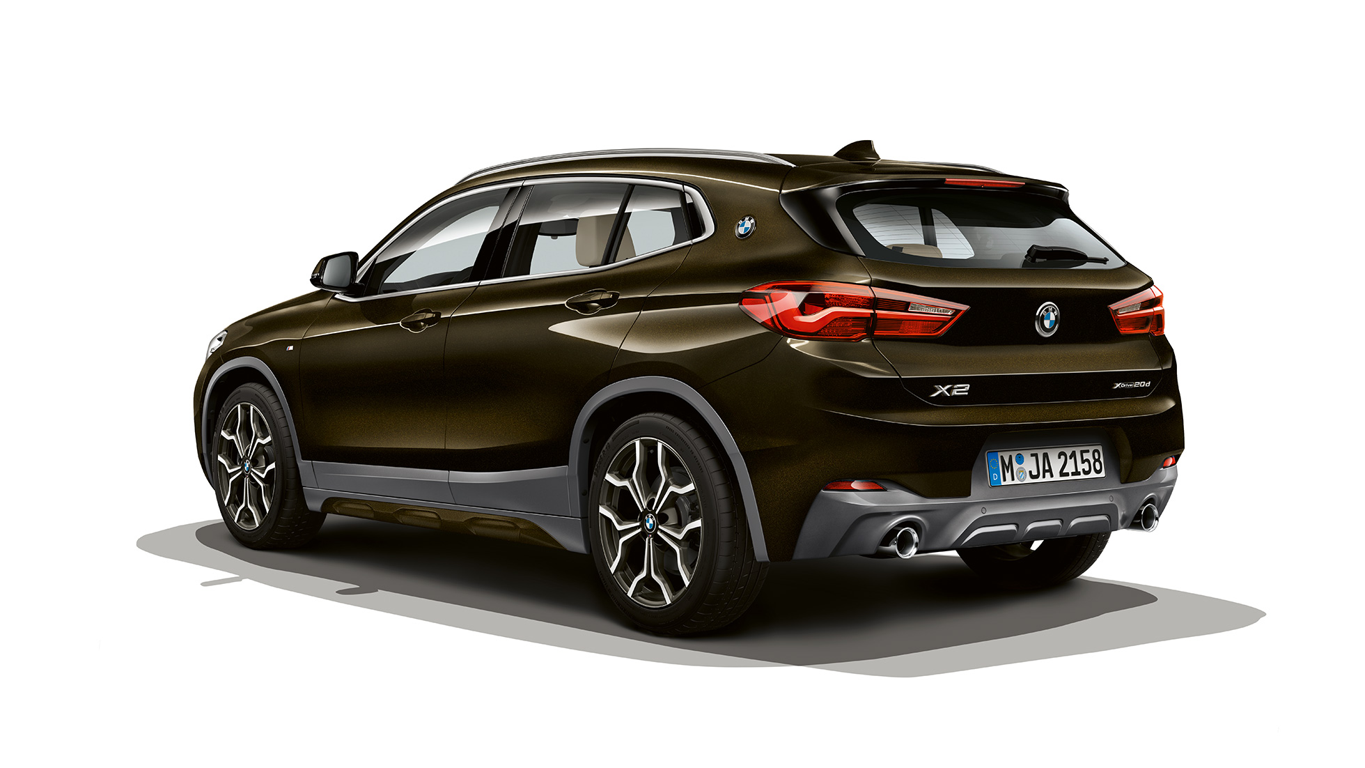 Three quarter rear view BMW X2 sDrive20i model M Sport X BMW X2 sDrive20i model M Sport X 2018 F39 Sparkling Storm brilliant effect three quarter rear view