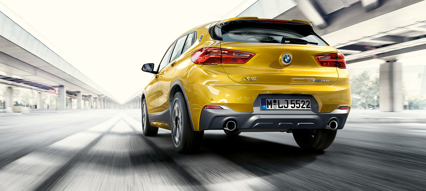 Rear view BMW X2 F39 Rear view BMW X2 2018 F39 Galvanic Gold metallic