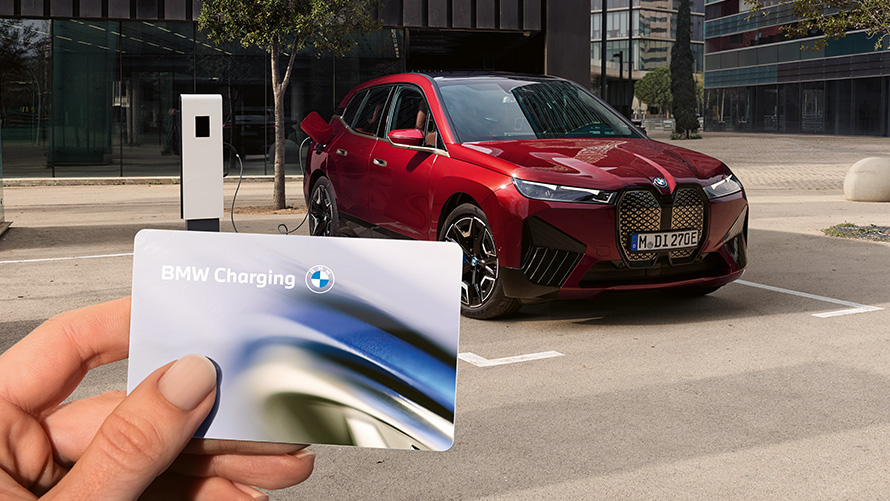 BMW Maps Connected Charging BMW Maps Connected Charging with BMW Charging Card and BMW iX on charging station