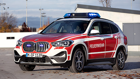 BMW X1 F48LCI fire-fighter vehicle BMW X1 F48LCI fire-fighter vehicle 1/3 front view parking