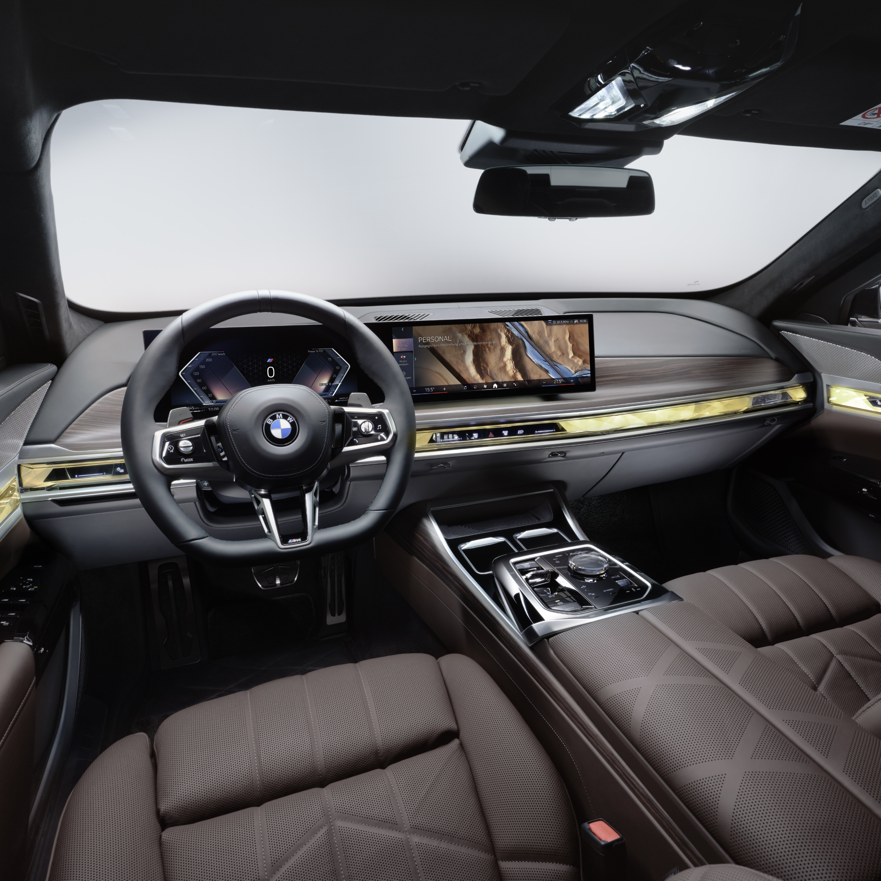 BMW cockpit with steering wheel and display